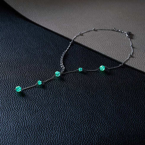 Sarcelle | Argent | Suspension double cascade de verre Firefly